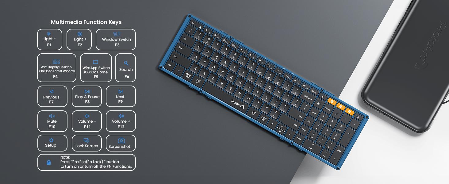 ProtoArc Foldable Keyboard and Mouse, XKM01 True Full-Size Folding Wireless Keyboard Mouse Combo for Business Travel, a Portable Office Suite On-the-Go, Compatible with Laptop iPad Tablet,summerwins