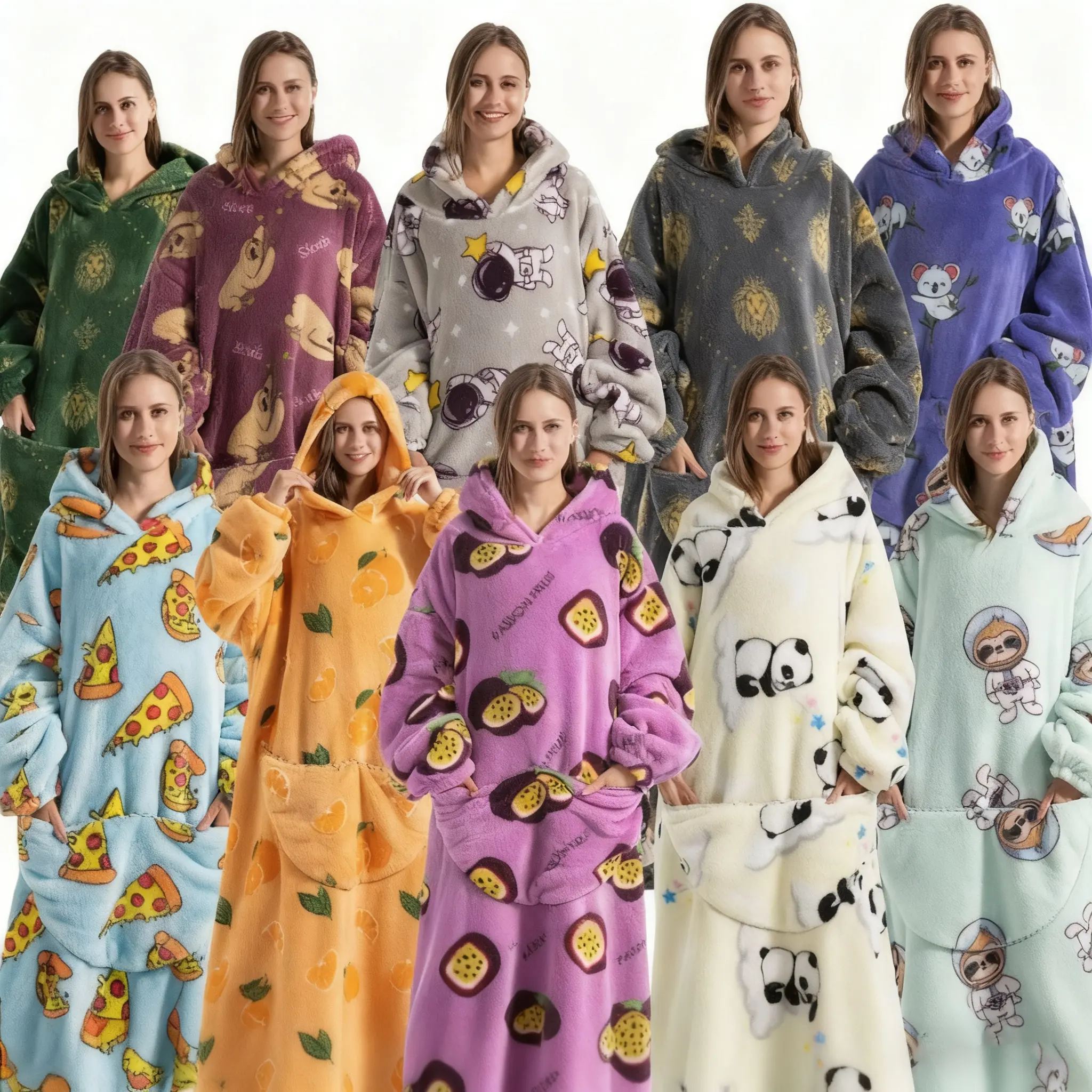 Heavyweight Sherpa Hooded Blanket - Oversized Wearable Pullover with Giant Pocket, Anti-Static Bed Warmer, Soft Cozy Plush Blanket with Cute Hooded Design for Adults, Fall Lounging Christmas Gift