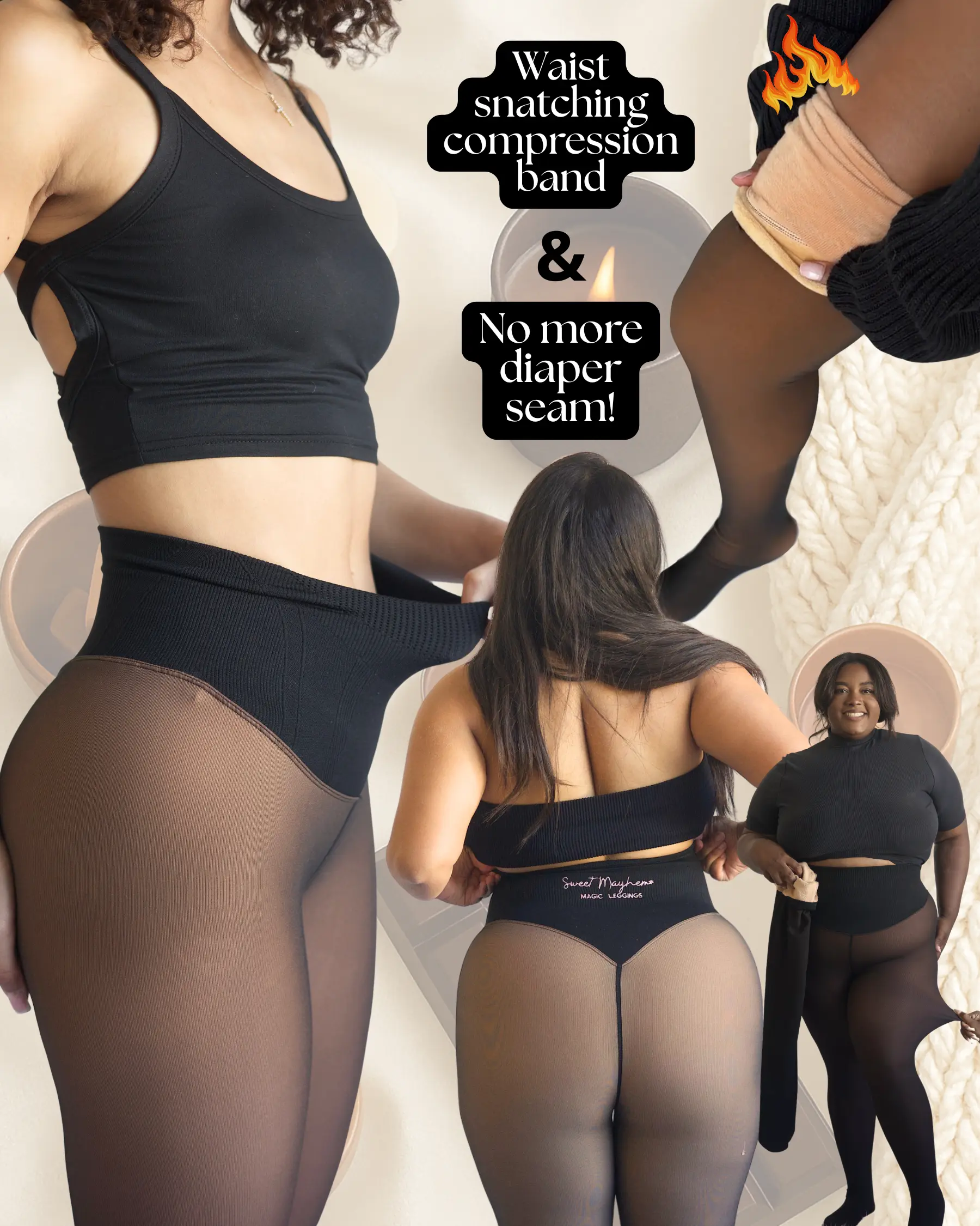 NEW COMPRESSION BAND & ONE SEAM OPTION! THE ORIGINAL MAGIC FLEECE LINED LEGGINGS - XXS TO 3XL - 4 SHADES - CLOSED FOOT - Fleece Tights Available in Plus Size and Light to Brown Fur