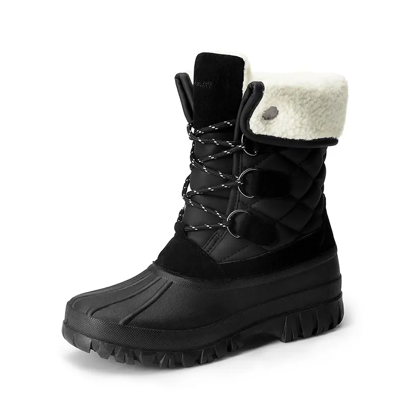 Dream Pairs Women's Waterproof Duck Boots, Vegan Leather Mid-Calf Lace-up Winter Boots with Warm Insulated Faux Fur Lining, Synthetic, All Weather Grip, Dual Protection, Women's Shoes, Tpr Sole