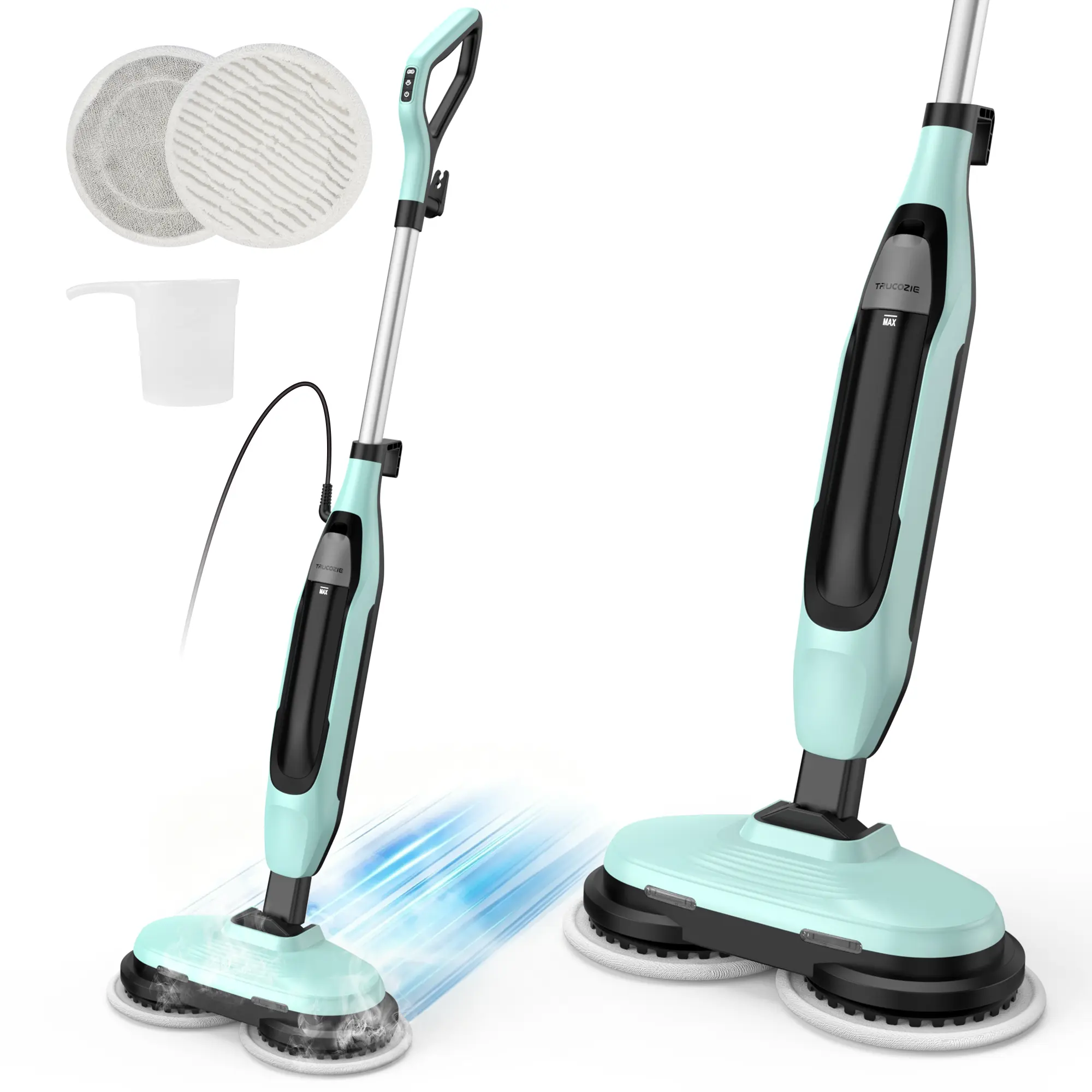 【2026 New Arrivals】Trucozie Electric Steam Rotating Mop for Floor Cleaning, 230°F Sanitizing Steam Cleaner with 2000RPM High-Speed Spin, Upright Hardwood Floor Mop with Fingertip Control & LED Lights for Kitchen, Sticky Mess, Pet Stains