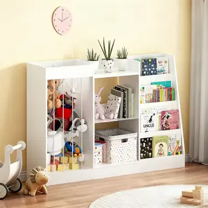 Kids Bookshelf and Toy Storage, 3-Tier Book Shelf for Kids Rooms, Sling Baby Bookcase with Stuffed Animal Storage, Toddler Montessori Bookshelf for Nursery, Playroom, Kindergarten, White