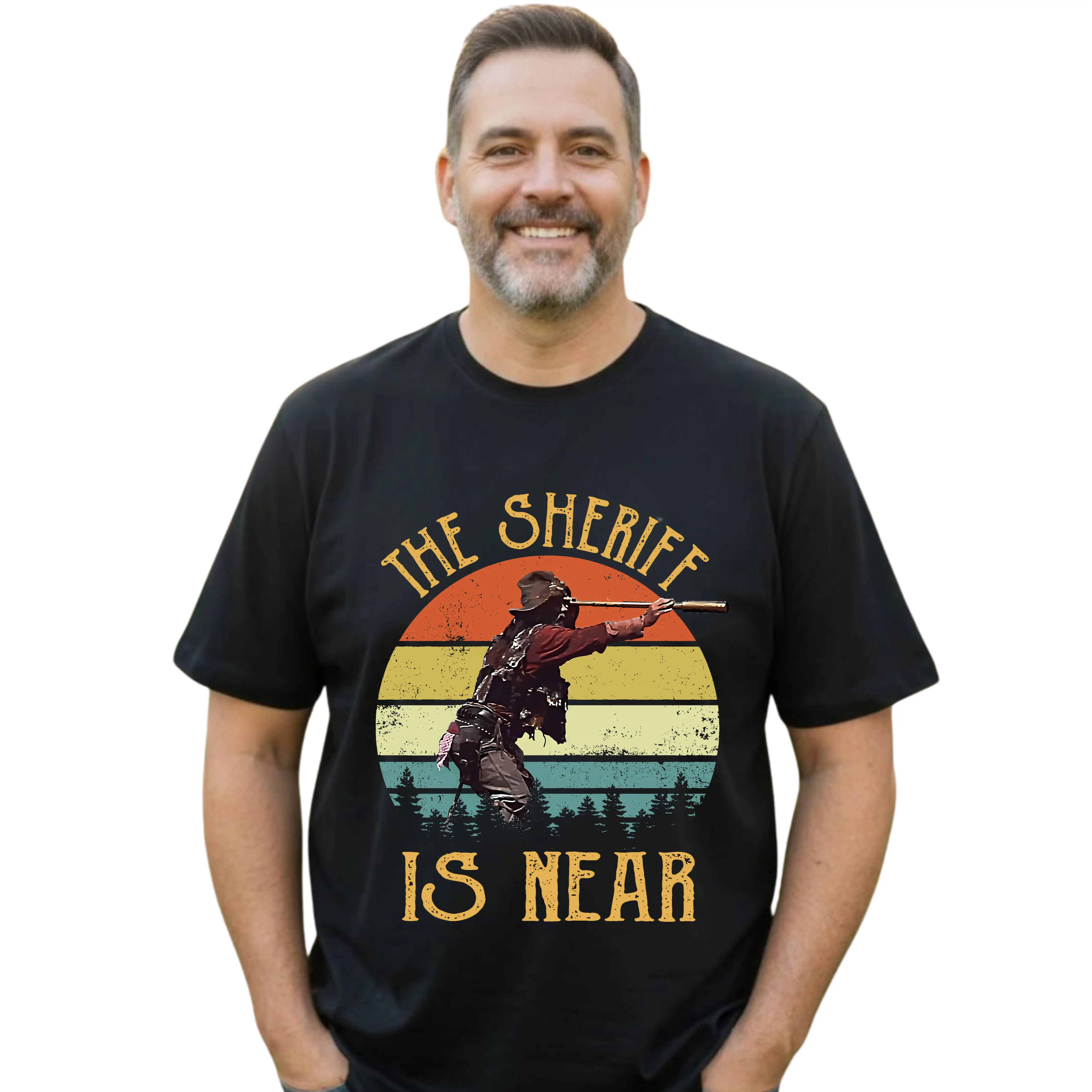 The Sh3riff Is Near Shirt, Western Movie Shirt, 70s Movie Shirt  Streetwear  Unisex Top, Full Size, Full Colors Menswear cotton tee shirt casual streetwear