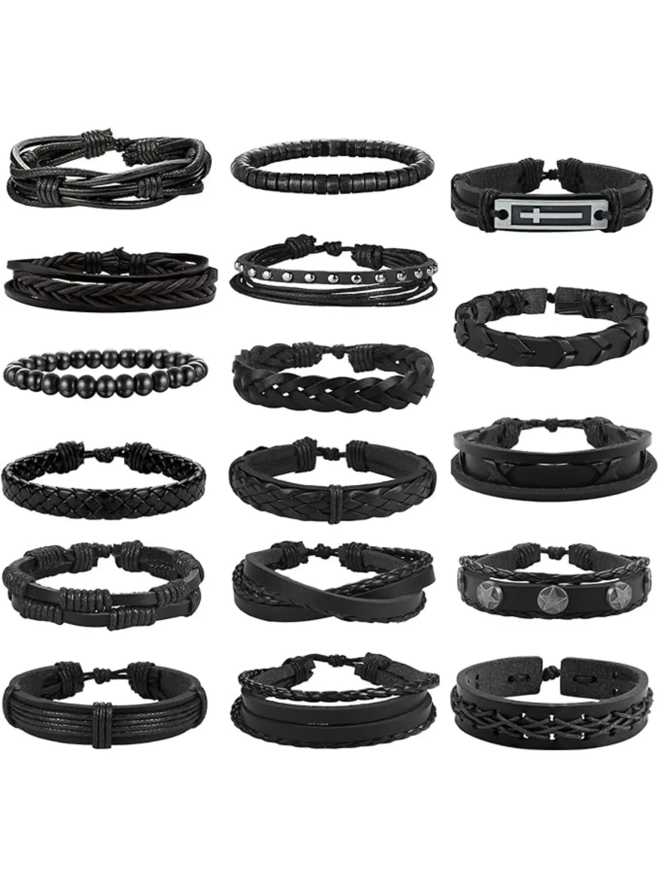 Leather Bracelet Set 17 Piece Bracelet for Men Woven Braided Leather Bracelet for Men and Women Punk Men's Jewellery Black/Brown Accessories Stacked Bracelets Stacking Bracelet Stackable Bracelets