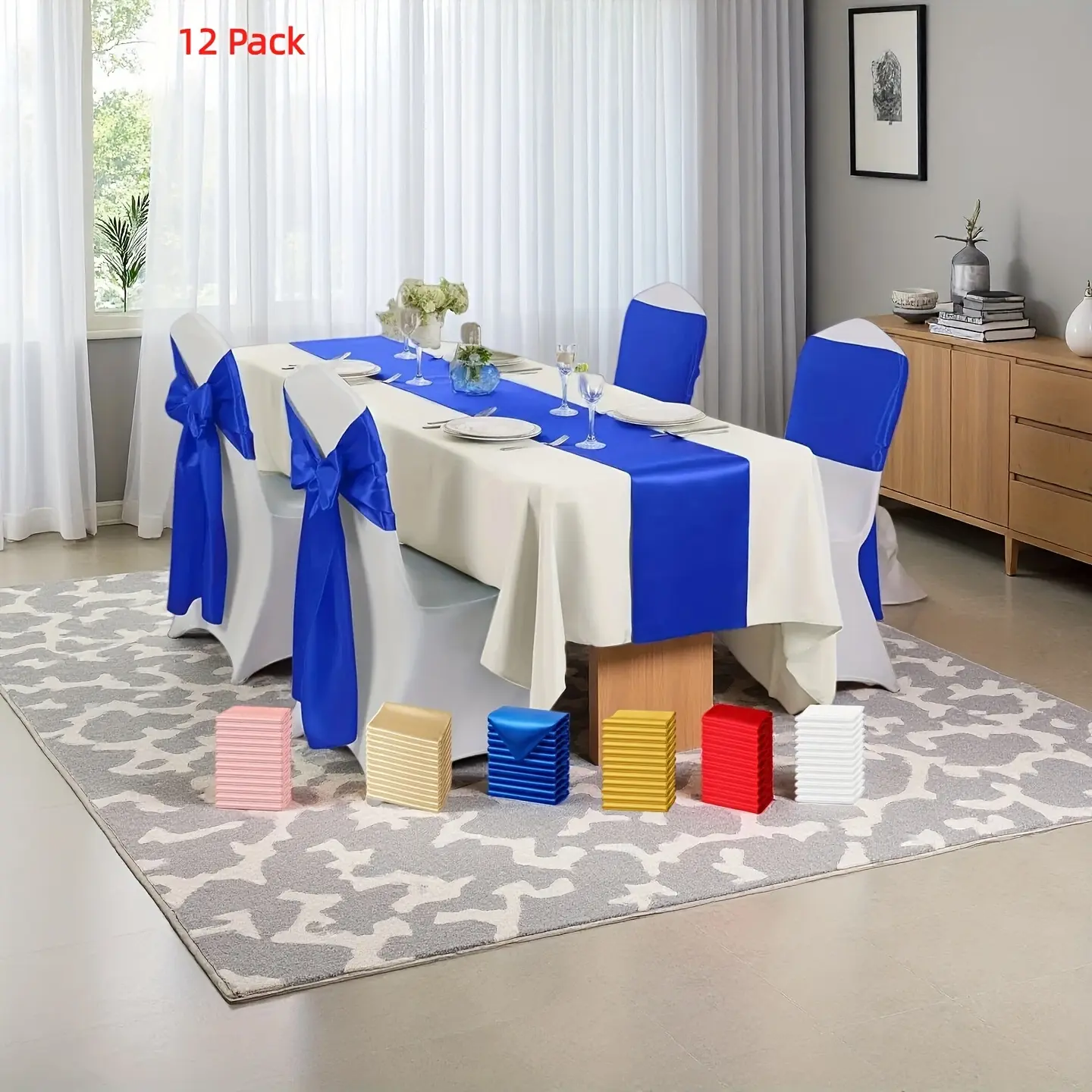 12-Pack Classic Polyester Satin Rectangle Table Runners (12x108 in) - Elegant, Durable Home Supplies, Ironing-Friendly, Easy-Care, Hang-Dry, Reusable, Round & Rect Fit, Festive Satin Glow for Wedding, Baby Shower, Birthday