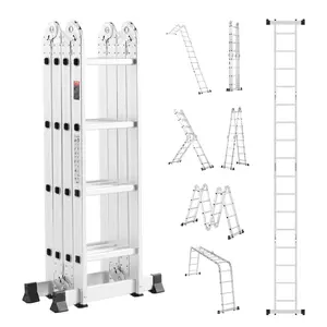 【FathersDayGift】VEVOR Multi-Purpose Folding Ladder,  , 7-in-1 Tall Extension Step Ladder, A Frame 4 Step Telescoping Ladder, 15.5ft Reach Height Heavy Duty Adjustable Ladder, 330 lbs Capacity for Home Outdoor
