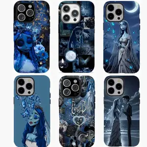 Y-Corpse Bride Patchwork Pattern Wall Paper phone case,Blue patchwork Phone Case，for iPhone 16 15 14 13 12 11 17Pro Max,for Samsung S25 S24 S23 S22 Ultra,Protective Cover,give her/him a gift for Christmas and Thanksgiving