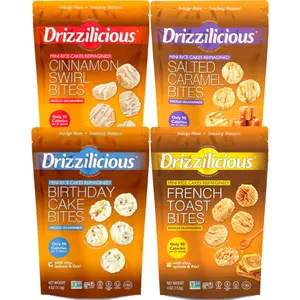 Drizzilicious Top Flavors 4-Pack – Birthday Cake, Cinnamon Swirl, Salted Caramel & French Toast – Gluten-Free Vegan Snack
