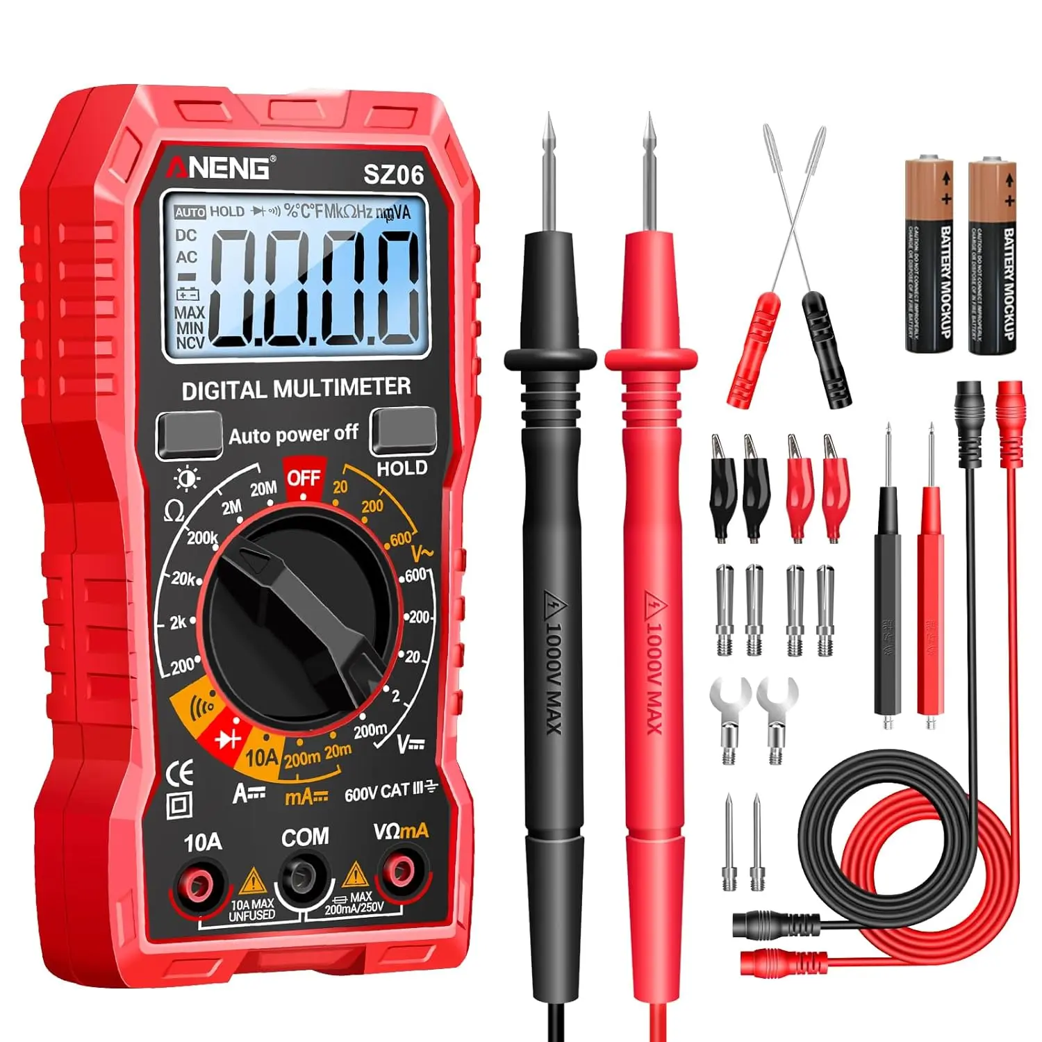 Professional Handheld Digital Multimeter Tester - Measuring Precision Multifunction Auto Testing Tool with AC/DC Voltage, DC Current, Ohm, Resistance, Diodes, Buzzer, Backlight Display