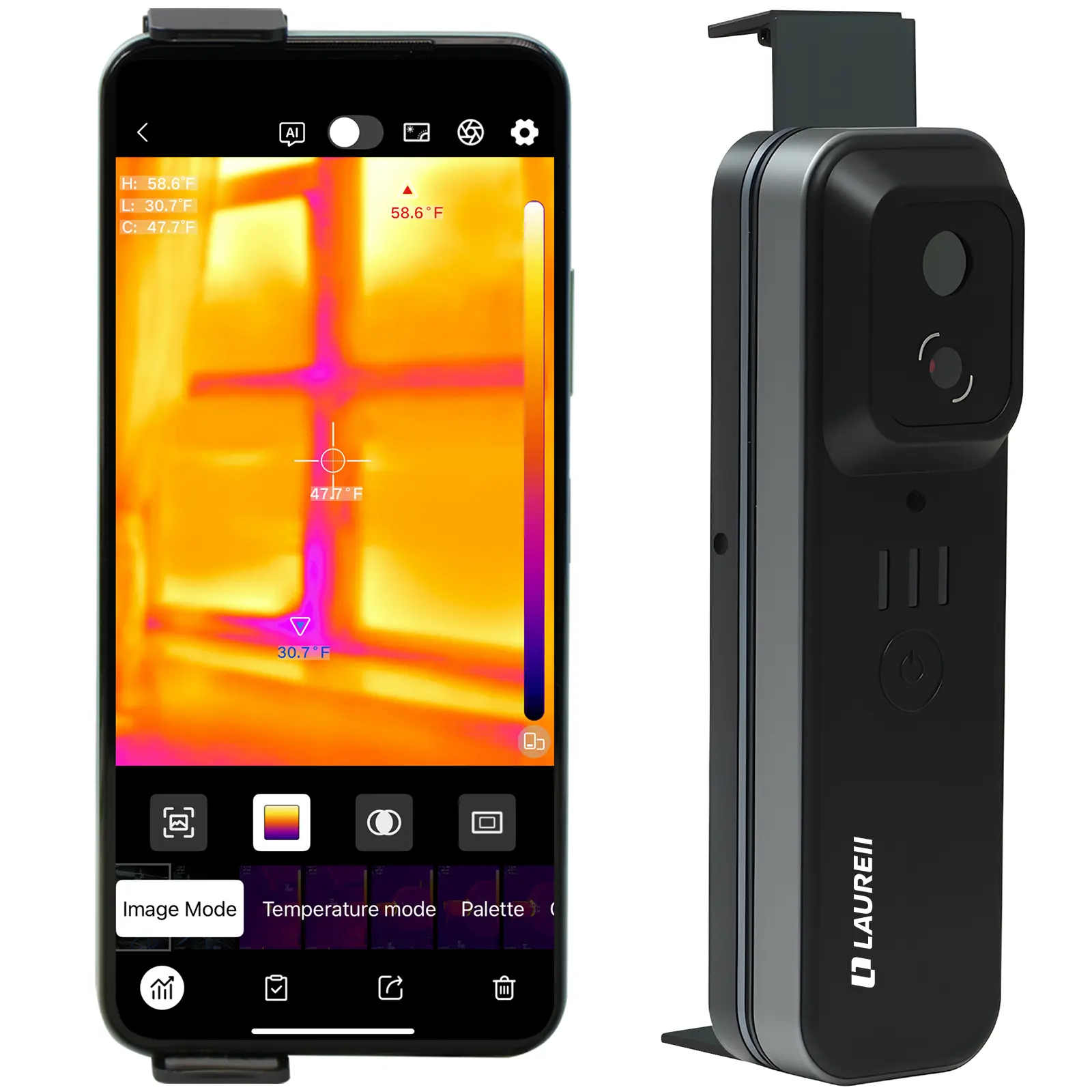 Laurell Wireless Thermal Imaging Camera with 512x384 Super Resolution, 256x192 IR Sensor, ±2°F Ir Thermometer, Advanced Sensors, Cable-Free Operation, Visible-Light Camera, Temperature Monitoring for Android & iOS Smartphones, HVAC Home Inspection