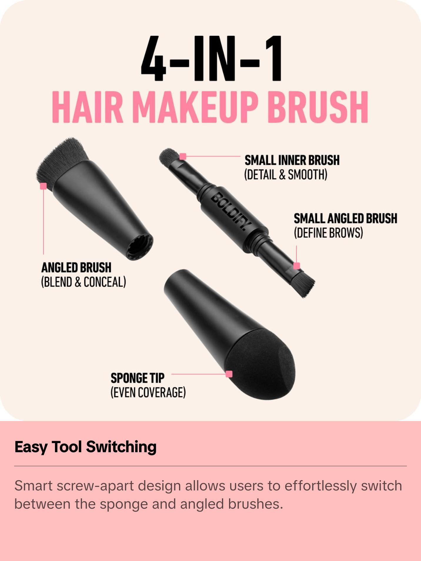 BOLDIFY Four Ended Hairline Powder Brush - Precision Hair Makeup Brush Set with Sponge Tip for Seamless Blending - Ideal as a Hair Concealer Brush, Hair Contour Brush, Root Touch Up