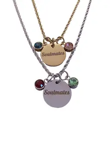 Personalized Soulmate Birthstone Necklace in Stainless Steel or 18K PVD Gold Plated Stainless Steel