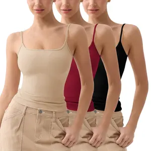 FAIABLE Tank Top for Women Square Neck Womens Tops Adjustable Spaghetti Straps Summer Y2K Going Out Sexy Basic Sleeveless Slim Fit Stretchy 3 Pack Camisole