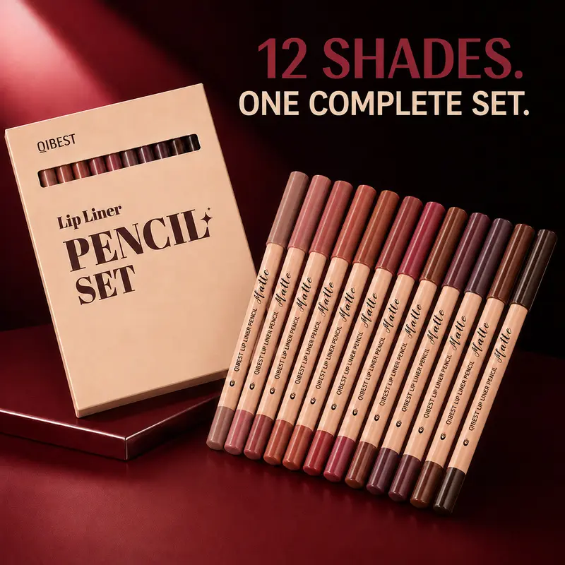 12-Piece Sharpenable Fine-Tip Matte Lipliner Pencil Set - Makeup with Multiple Shades (Nude, Pink, Red, Brown), Precise Lines, Definition, Fill & Blend, Daily Beauty Product for Everyday Wear, Office Gifting