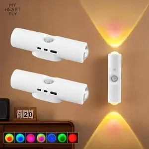 MY HEART FLY 2PCS Smart LED Night Light with Motion Sensor, Rechargeable RGB Color-Changing Ambient Light, Magnetic LED Wall Lamp for Stairs, Bedroom, Kitchen, Party, Hallway & Entryway