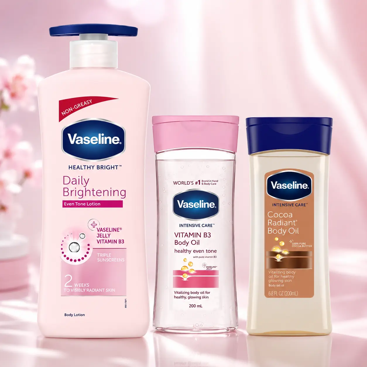 Vaseline Daily Brightening Lotion Moisturizer, 600 ml, for Glowing Skin, with Vitamin B3, Skin Repair Skin Care Enriched Dry Hydrating Dry Skin Body Care Set