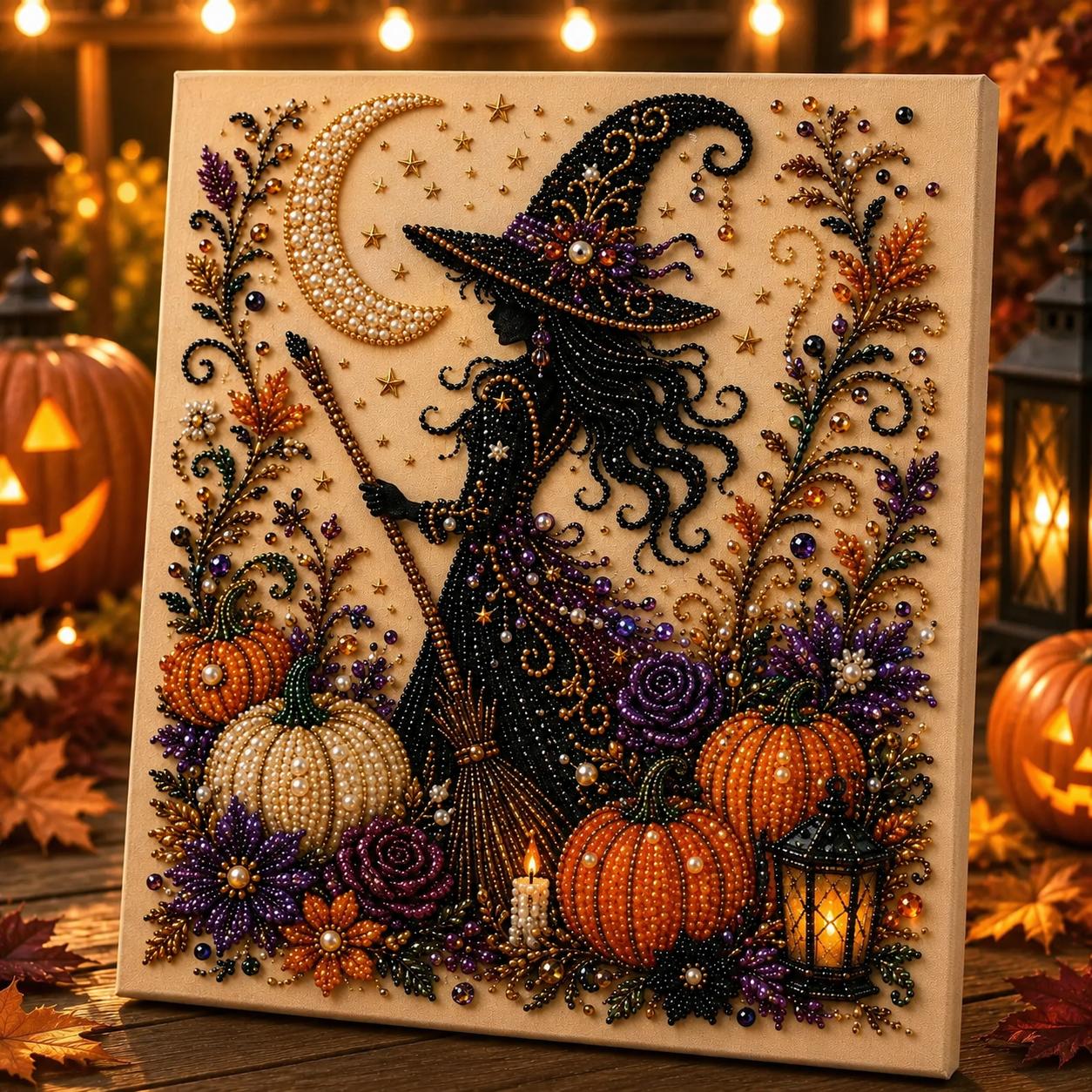 Small Size No light Spooky Cute Ghost 8inx8in Themed Pearl 3D Diamond Painting DIY Kit, Multipurpose Fall Season Handicraft Set, Beautiful Wall Art Furnishing Accessory for Household Indoor Decoration & Holiday Party Present