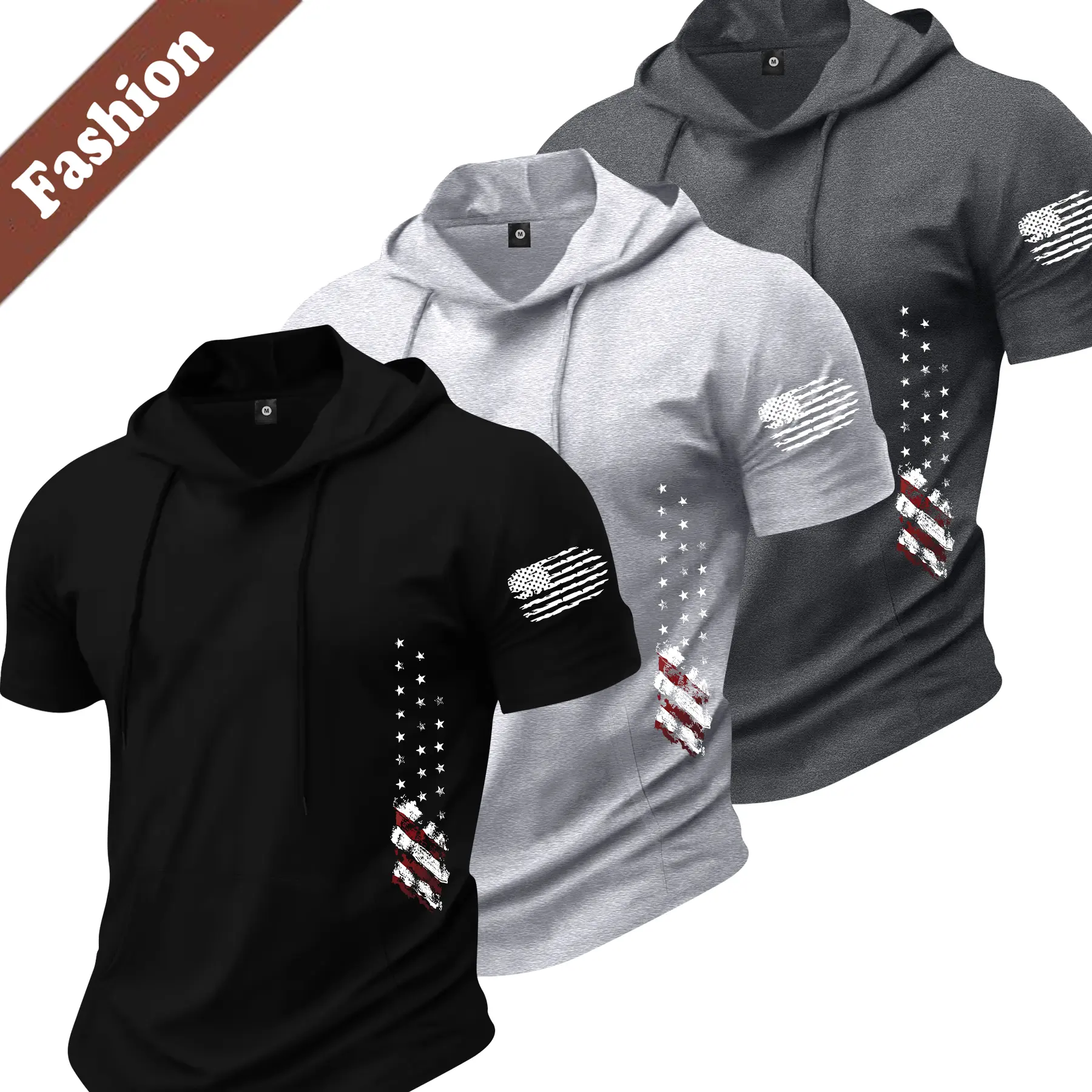 Men's 3-Piece Sporty Chic Street Style Gym Clothes Set - Hooded Short-Sleeve T-Shirt, Personalized Graphic Prints, Breathable High-Quality Fabric, All-Season, Suitable for Outdoor Sports, Dates, Graphic T Shirts, Men's T Shirts