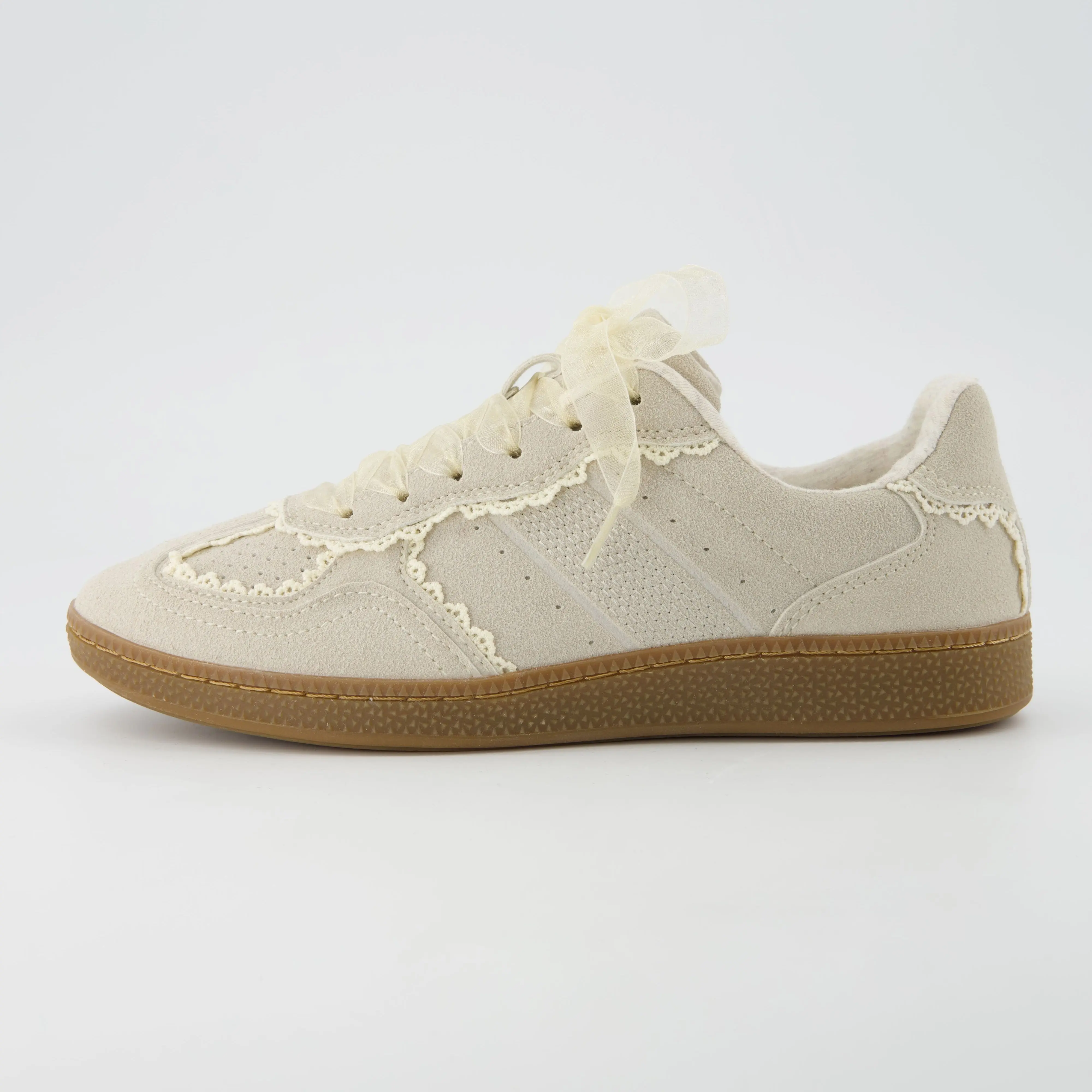 Cushionaire Women’s Belinda Lace Detail Fashion Sneakers | Elegant Ribbon Lace Up Trainer Footwear | Lightweight Breathable Walking Shoes for Casual Outdoor Days | Soft Memory Foam Casual Walking Trainer Design