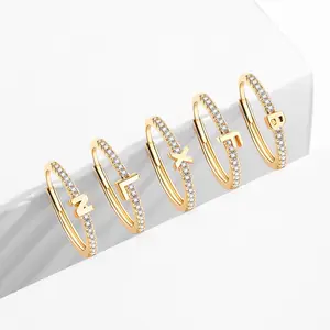 Creative and stylish zircon minimalist 26-letter English alphabet adjustable ring, couple's initials gift