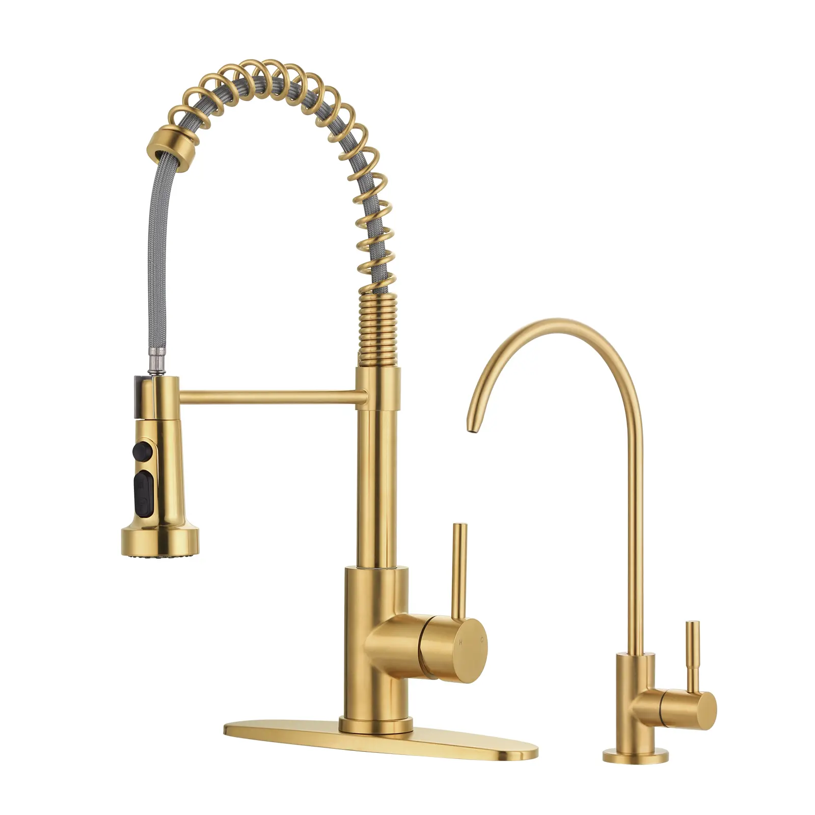 WOWOW 19 in. H Single Handle Pull Down Sprayer Kitchen Faucet with Drinking Water Faucet and 360° Swivel Spout in Gold/Black/Nickel/Chrome/ORB