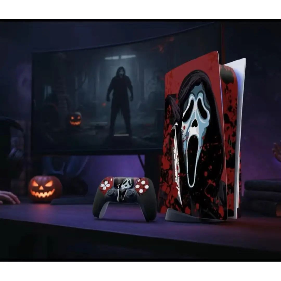 Halloween PS5 Skin Scream Addition with Two Controller Covers for Gaming Enthusiasts