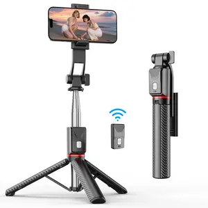 Selfie Stick Travel Tripod for Cell Phone with Remote Control and Phone Holder, Extendable Selfie Stick for iPhone, iPhone Tripod for Video Recording
