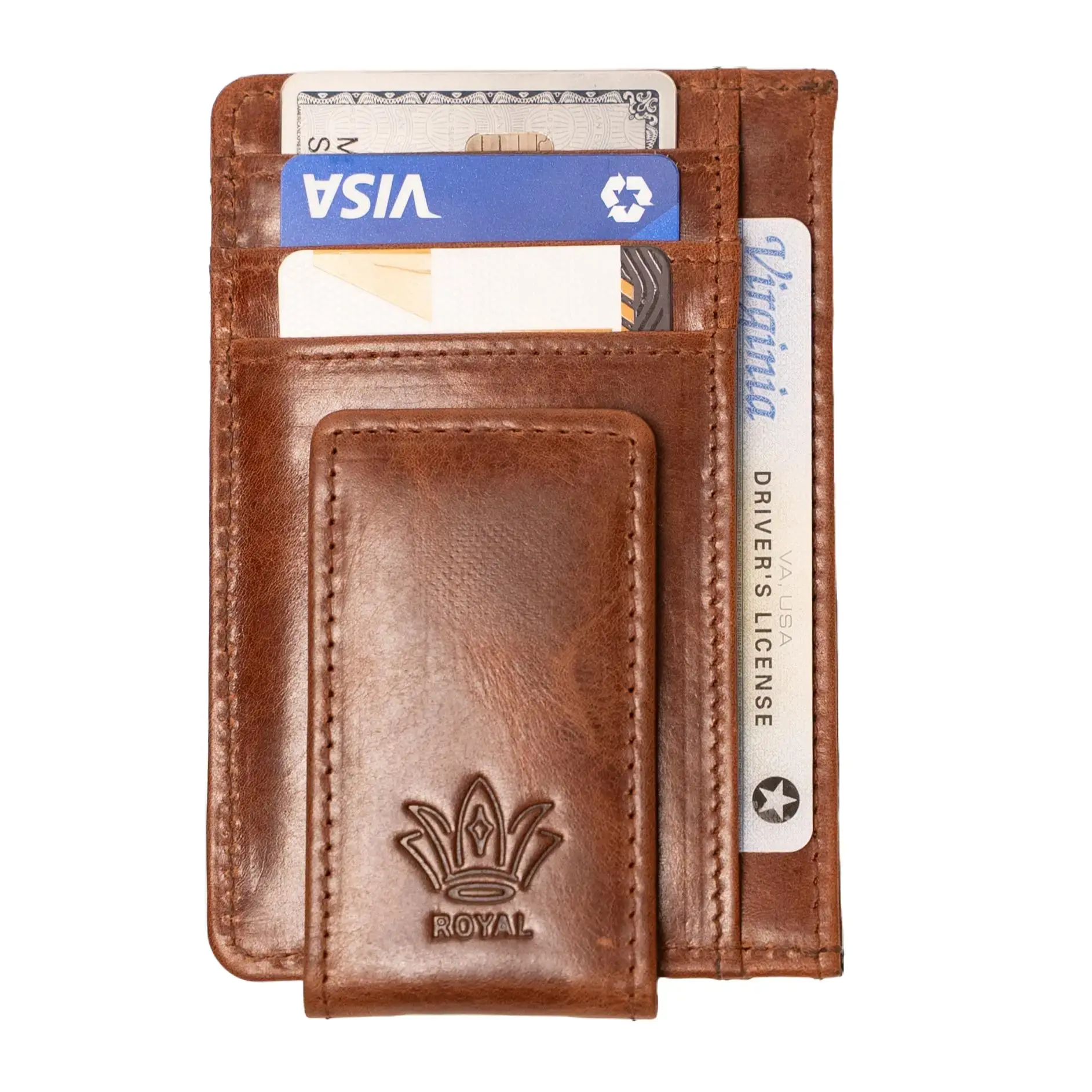 ROYAL Genuine Full-Grain Leather Card Wallet for Men | Slim Front Pocket Card Holder with Cash Pocket.