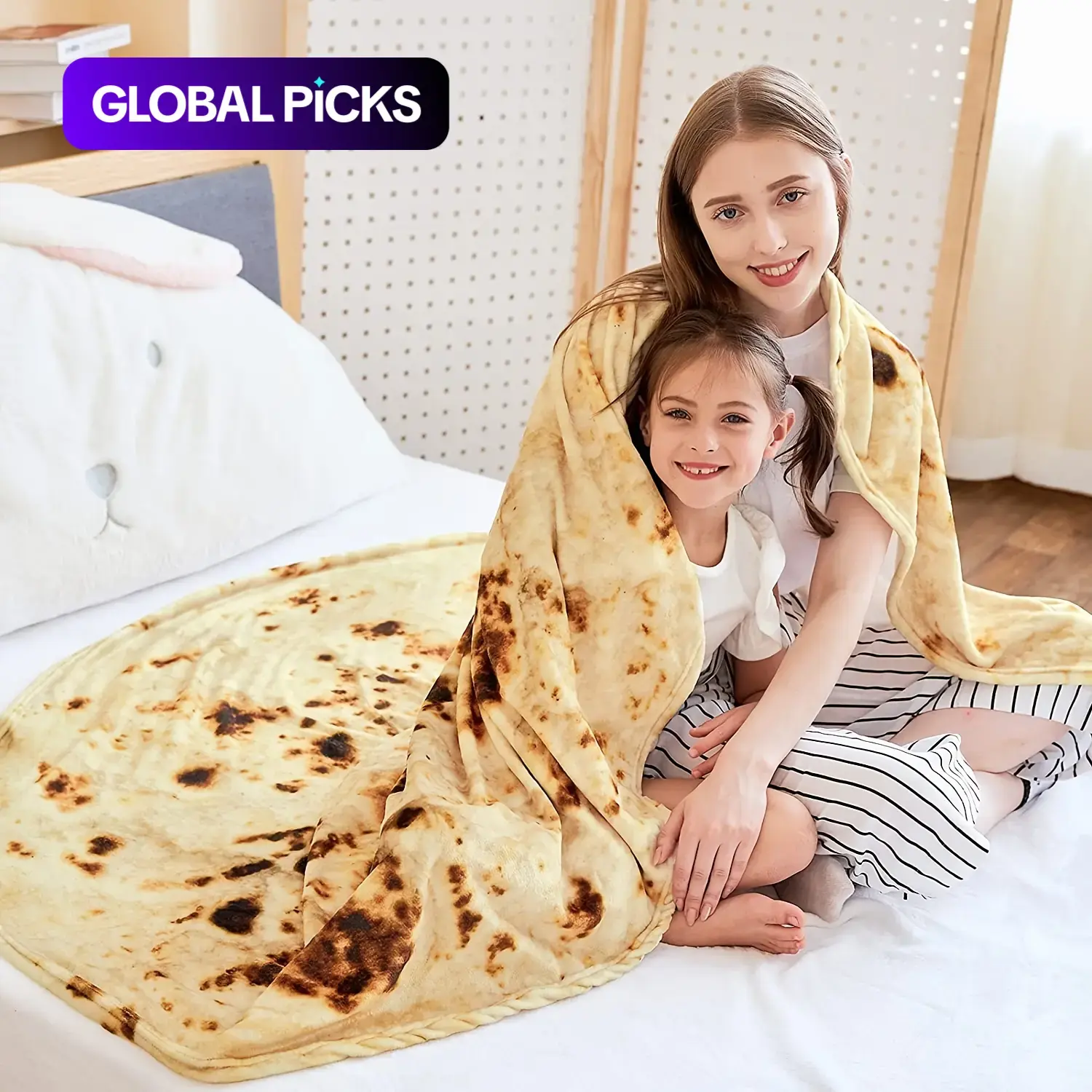 Tortilla Wrap Flannel Blanket, Funny Realistic Food Round Burrito Throw Blanket for Adults and Kids with Storage Bag, Lightweight Cozy Portable Blanket #GLOBAL PICKS