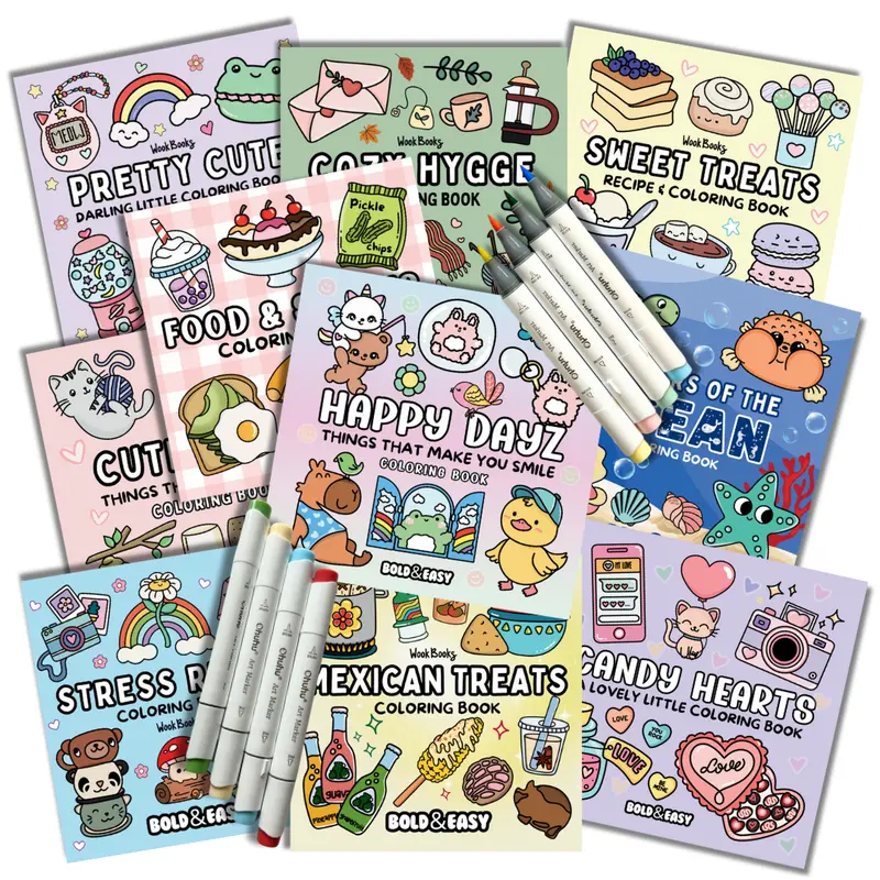 2 Coloring Books + Ohuhu Markers Build Your Own Coloring Book Bundle by Wook Books