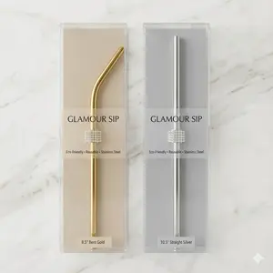 Glamour Sip Rhinestone Straw - 8.5-inch 20 oz Stainless Steel, Eco-Friendly - Beverage Drinkware Stylish Drink Straw