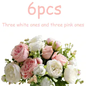 6 Packs Peonies Artificial Flowers for Decoration, Silk Peonies Flowers Fake Peonies Artificial Flowers Peonies Bouquet for Centerpiece Table Wedding Party Home Decor