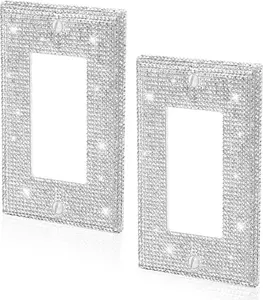 2 Pcs Silver Rhinestones Light Switch Cover,Silver Shiny Crystal Wall Plates Bling Decorative Wall Plate Single Toggle for Kitchen,Bedroom Sliverdew