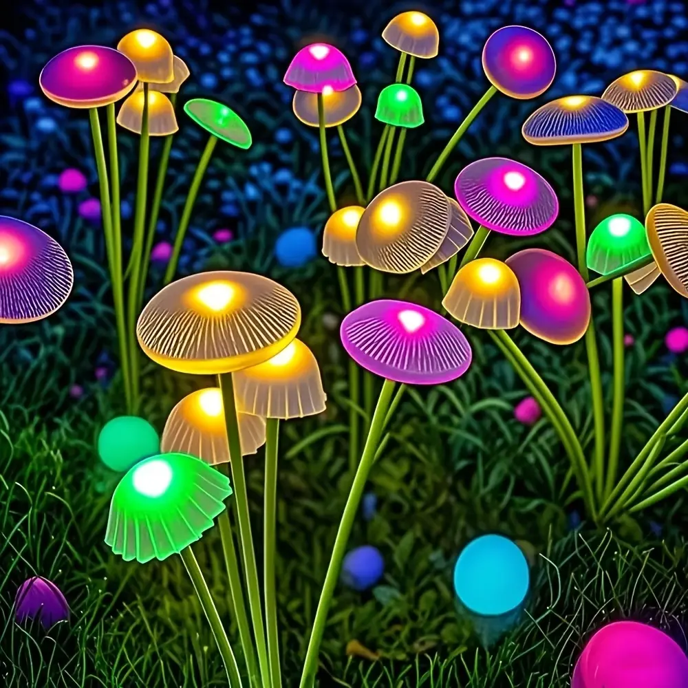 Solar Mushroom LED Stake Lights - Waterproof Outdoor Stake Lamp Pathlight for Garden, Home Improvement Lighting