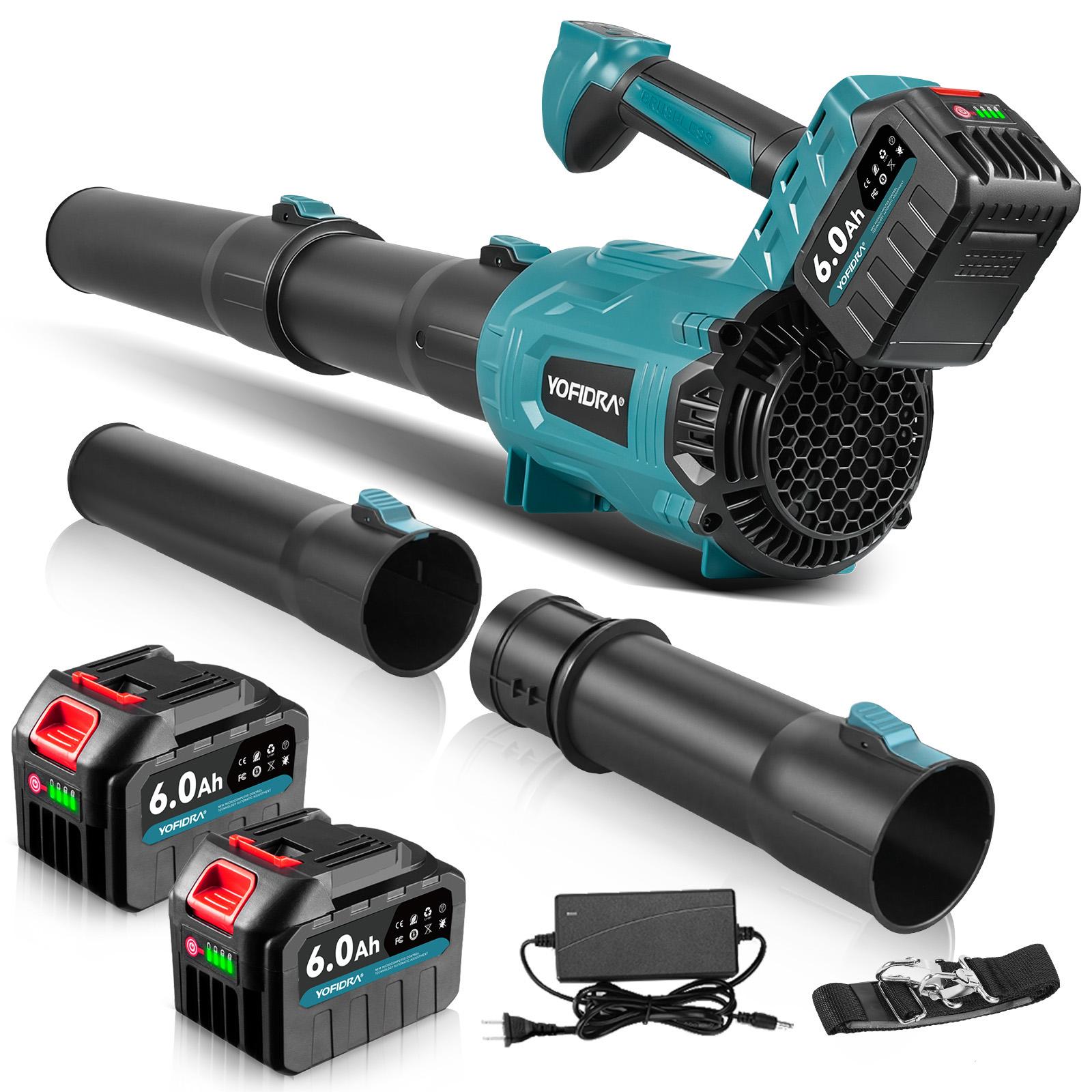 YOFIDRA Cordless Leaf Blower 600 CFM 120 MPH, 5-Speed Brushless Electric Blower with Dual 6.0Ah Batteries & Fast Charger, Long Run Time for Yard, Leaves, Snow & Garage Cleaning