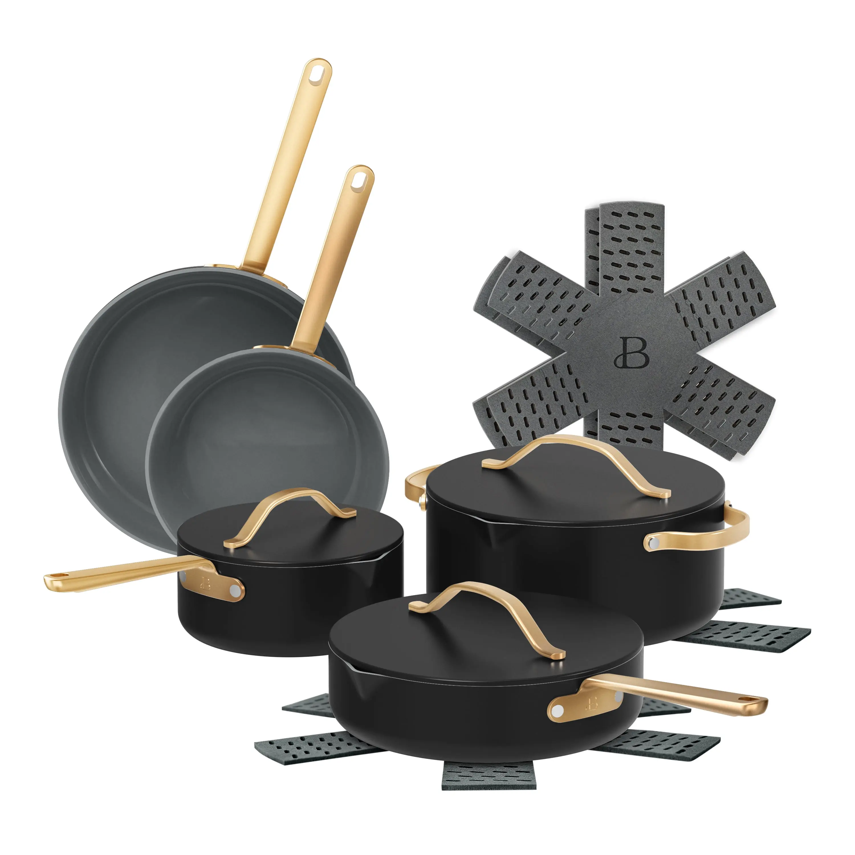 Beautiful 12-Piece Cookware Set, Pots and Pans with Strainer Lids and EverGood Ceramic Nonstick Coating, by Drew Barrymore
