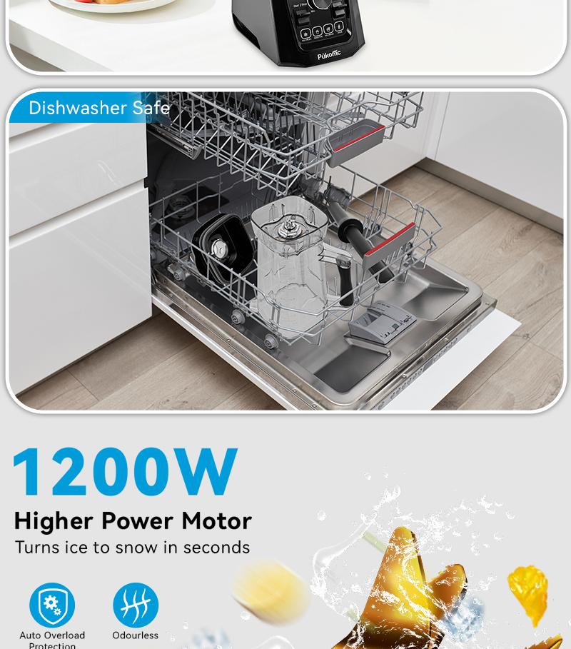 Pukomc 1200W High-Speed Blender - 65oz Jug for Ice Crushing, Smoothies & Fresh Juices - 9 Variable Speeds with Pulse Mode