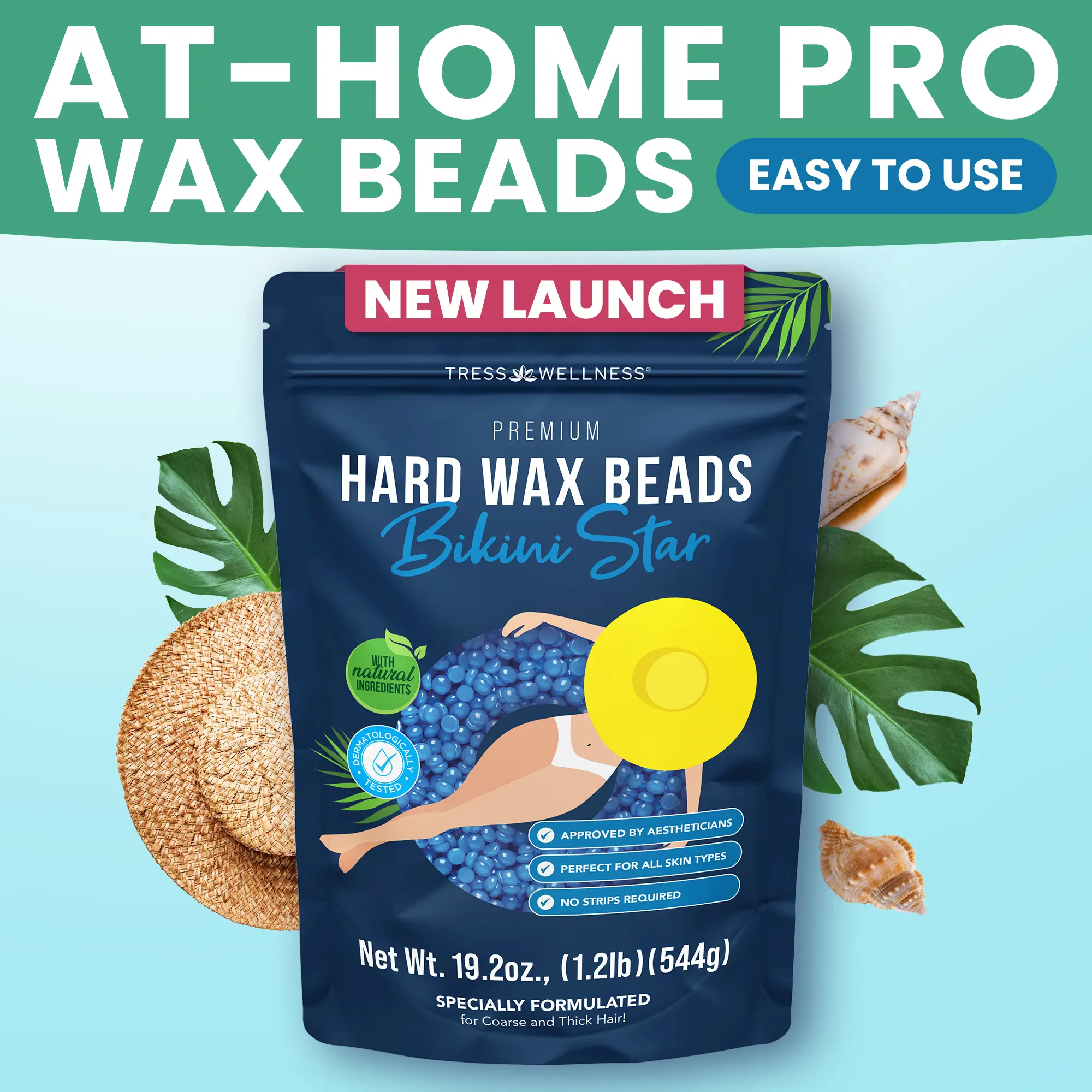TRESS WELLNESS Bikini Star Hard Wax Beads – Sensitive Skin Formula – No Strip Needed – Brazilian, Face, Legs, Underarms, Bikini – Gentle At-Home Wax for Coarse Hair – Salon Quality Wax – Smooth Body Care – Hair Removal Waxing