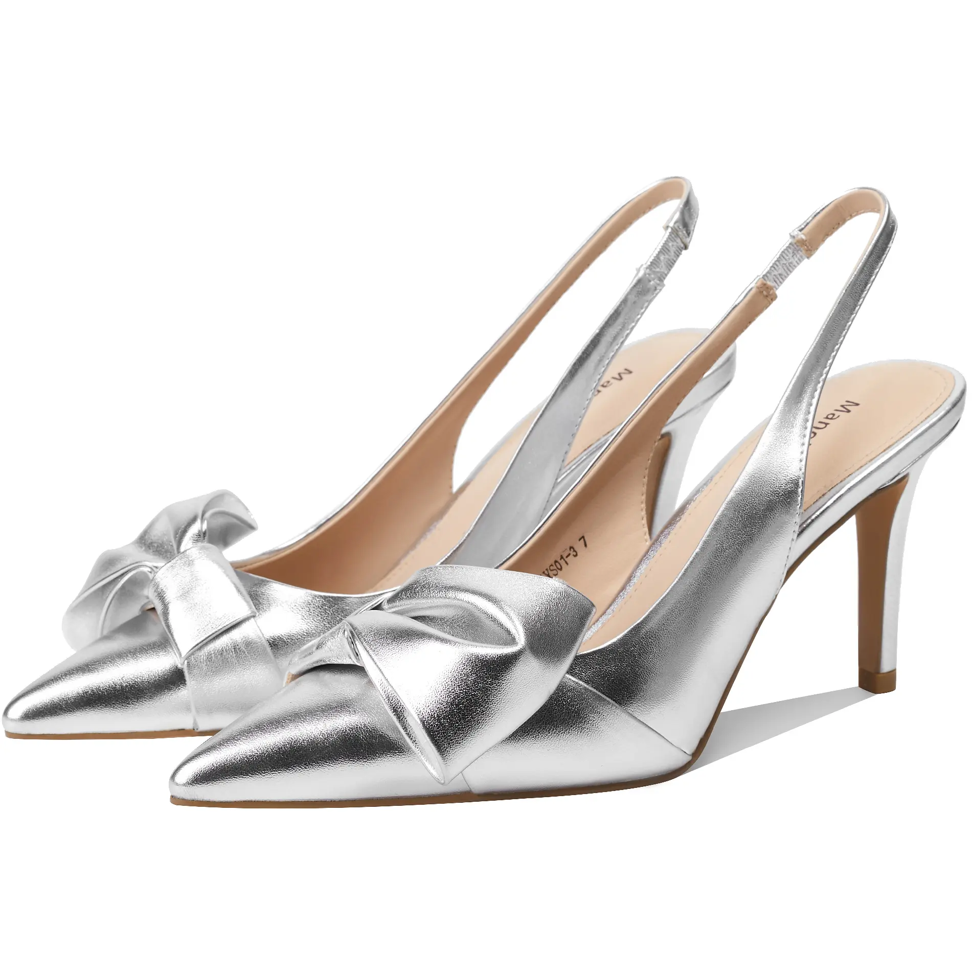 ReneChristine Women's PU Leather Sleek Pointed Toe Slingback Heels - 3.3" High Heels with Bow, Cushioned Bed, Elegant Evening Wear Shoes for Work, Black Sandals