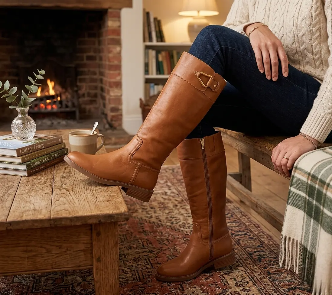 Vince Camuto Andalian Women's Wide Calf Leather Equestrian Knee-High Boot - Low 1.37" Block Heel (Low Heel 1-3 cm), Inside Zip, Cow Hide, Flexible Rubber All-Weather Grip, Flattering Tall Design, Round Toe Casual Footwear
