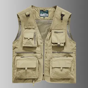 Men's Summer Multi-Pocket Fishing Vest/Waistcoat Breathable Solid Color Outdoor Workwear Style for Spring and Summer Menswear Tops