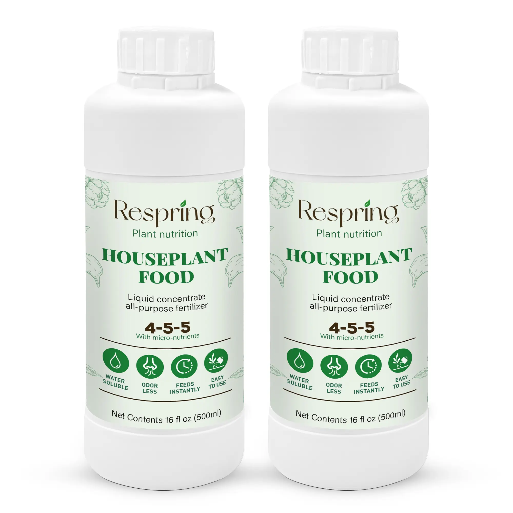 Respring Organic Houseplant Nutrient Solution 2-Pack, 16oz Water-Soluble Liquid Fertilizer (4-5-5 All-Purpose), Groundwater Safe, Makes 50 Gal, Easy-to-Use Home Improvement Garden Supply for Indoor Plants