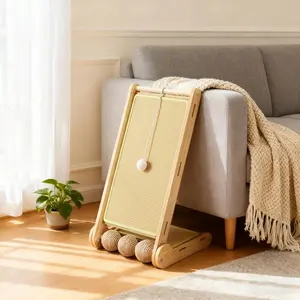 Sisal Cat Scratcher L Shaped for Indoor Cats,23.6in Cats Scratching Post Climbing Vertical Ramp Scratching Board for Wall,Natural Sisal Cat Scratch Pad,Solid Wooden Modern Cat Furniture