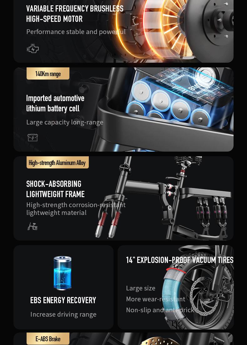 Adult electric folding bicycle with 500W motor, 16-level shock absorption system, 48V 15Ah battery, and a range of 100 kilometers. Wheel Pedals Ebike Charger SpringStatements