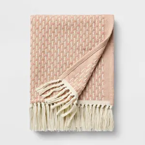 50"x60" Throw Woven Pattern Medium Orange/Cream - Threshold Designed with Studio McGee