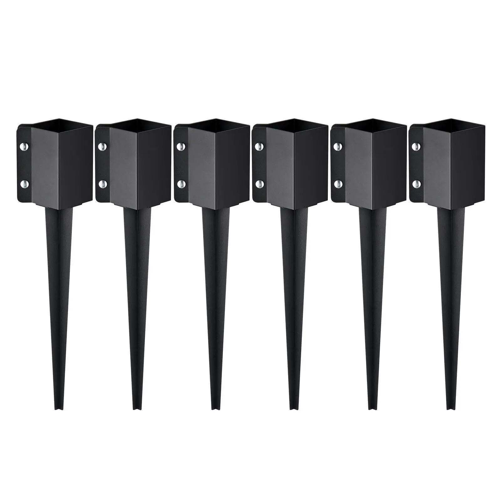 【SummerFinds】VEVOR Fence Post Anchor Ground Spike,  , 6 Pack 24 x 4 x 4 Inches Outer Diameter (Inner Diameter 3.5 x3.5 Inches), Metal Black Powder Coated Post Stake Ground, for Mailbox Deck Garden Railing