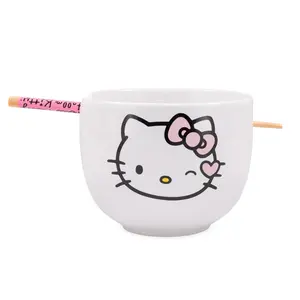 Sanrio Hello Kitty Winking 20-Ounce Ceramic Ramen Bowl With Chopsticks Sanrio Hello Kitty Winking 20-Ounce Ceramic Ramen Bowl With Chopsticks