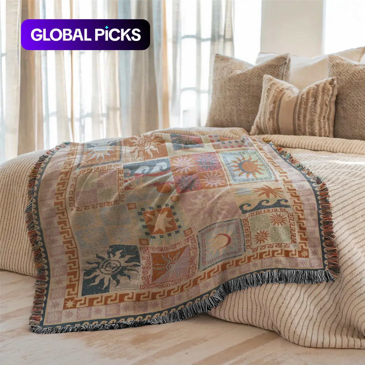 Multi-Function Tassel Woven Blanket Spliced Geometry  Pattern Bed Blanket, Also for Sofa Cover Couch Throw Blanket Armchair Home Decor Room Wall Art Tapestry Furniture Slipcover Tablecloth Shawl Outdoor Picnic Camping Beach Towel Office Nap Hippie