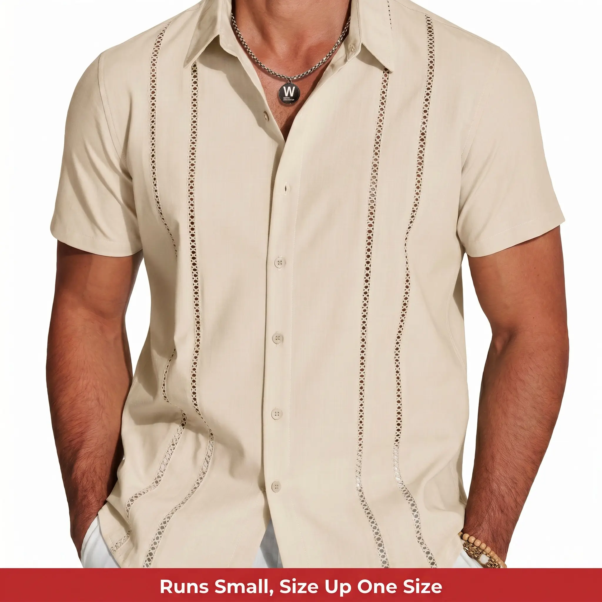 COOFANDY Men's Cuban Guayabera Shirt Short Sleeve V-Neck Button Down Casual Summer Beach Linen Top Fitted Breathable Soft Fabric