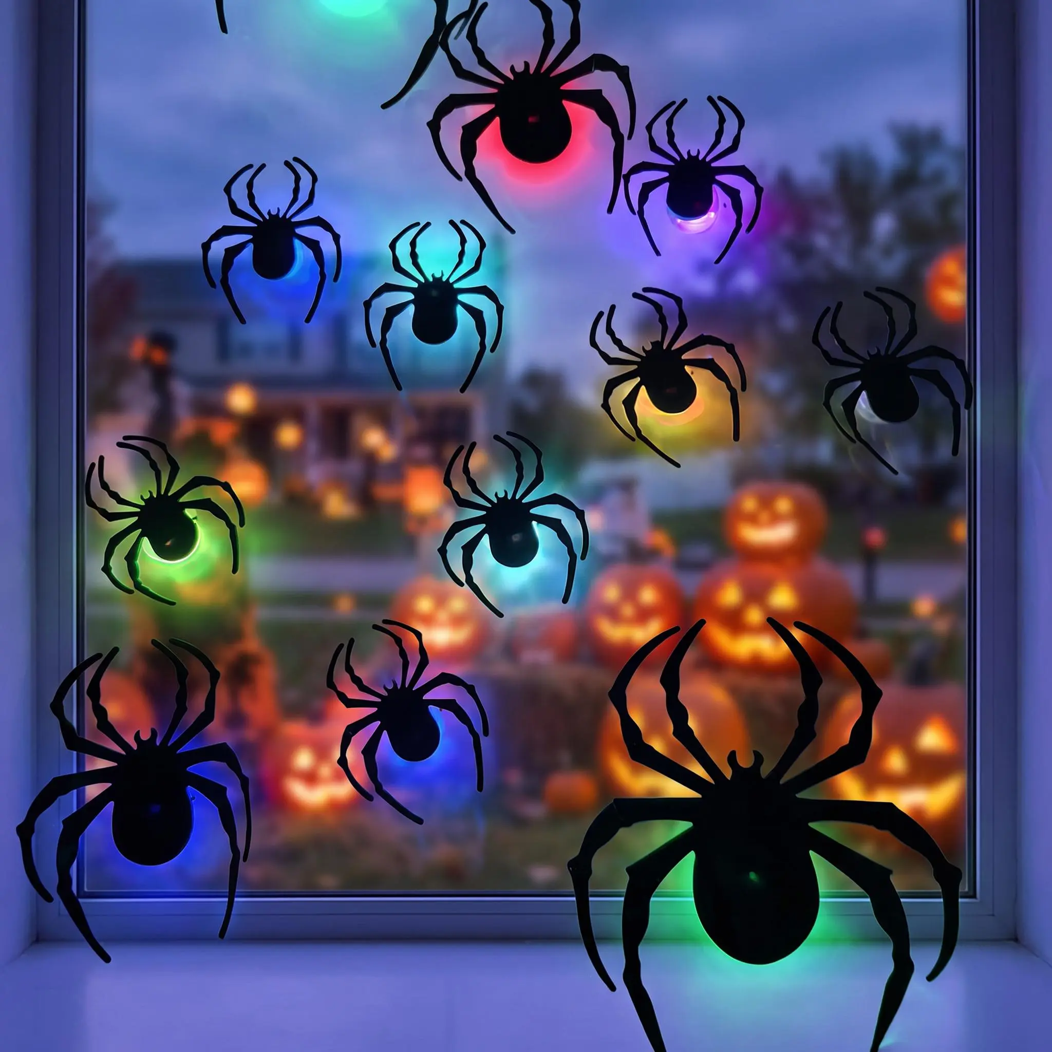 【SummerWins】Halloween Spider String Lights 9/18/27PCS Set, Colorful LED Spiders & Web Lights for Indoor Outdoor Party Decor